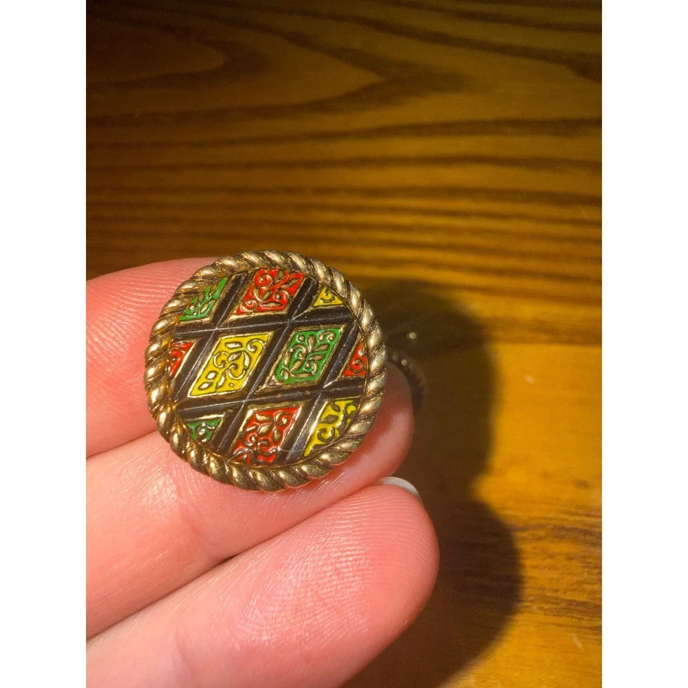 Sarah Coventry Vintage Harlequin Enamel Gold Tone Rope Border Cufflinks Mens